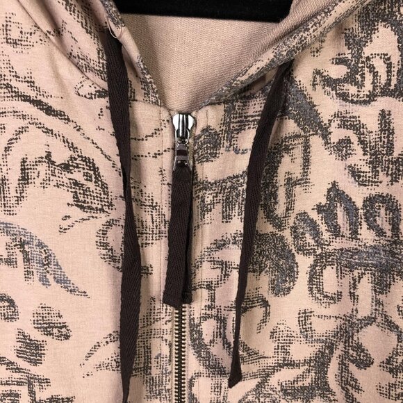 LOGO Lounge Hoodie Womens 2XL Pink Gray Damask Zip Front Pleated Mesh Hem Tunic - Picture 11 of 16